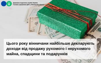 Цього року вінничани найбільше декларують доходи від продажу рухомого і нерухомого майна, спадщини та подарунків