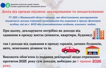 Листівка "Деклараційна кампанія-2026: дохід від аренди підлягає декларуванню та оподаткуванню"