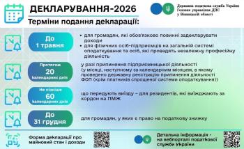 Листівка "Деклараційна кампанія-2026: терміни подання декларації"