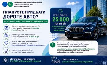 Листівка "Плануєте придбати дороге авто? Не забудьте про транспортний податок!"