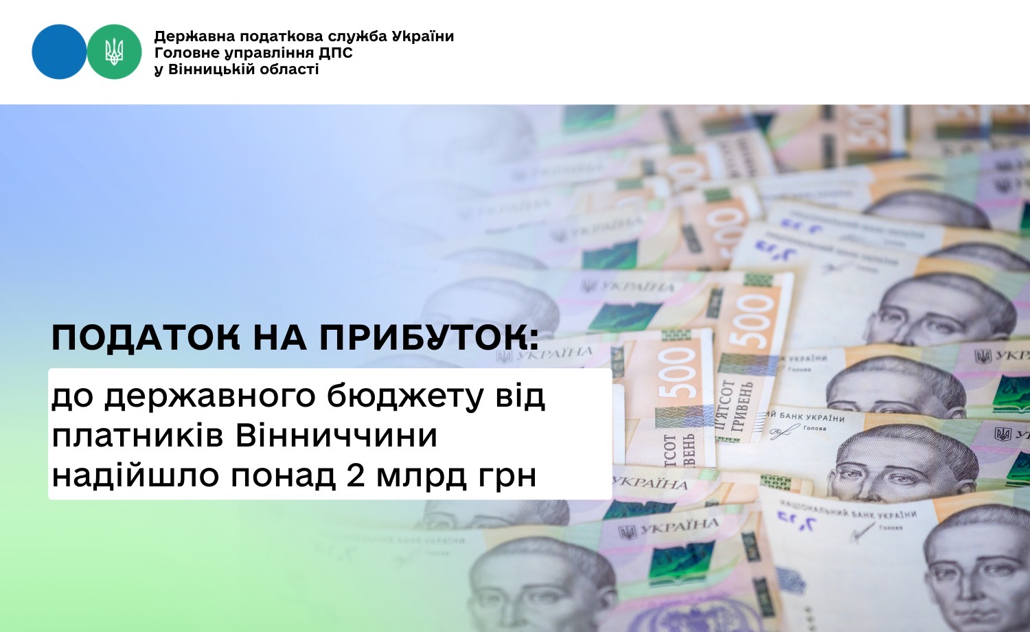 До державного бюджету від платників Вінниччини надійшло майже 2 млрд грн податку на прибуток