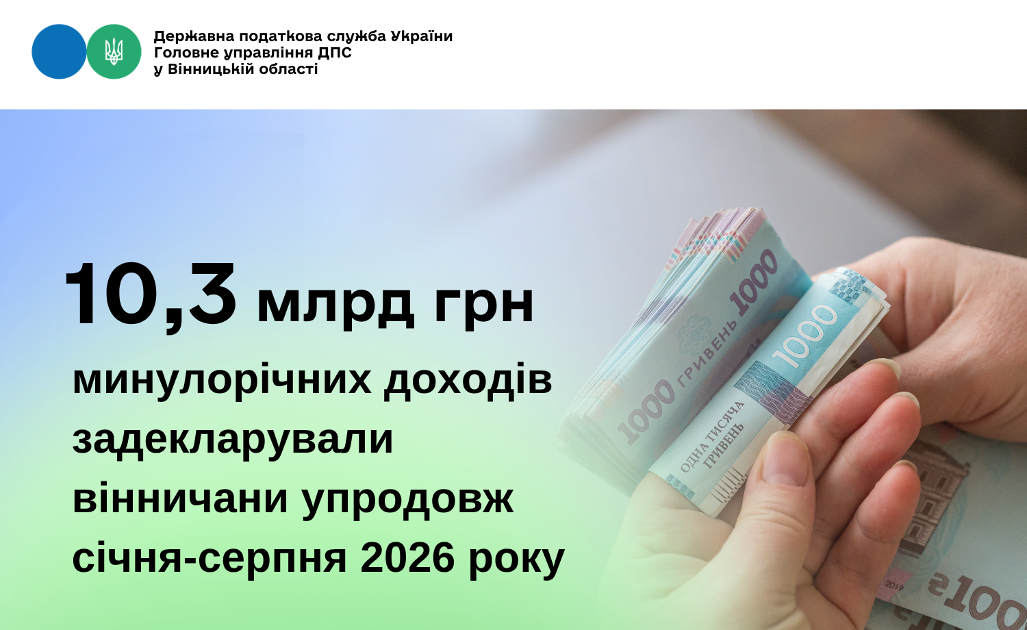 10,3 млрд грн минулорічних доходів задекларували вінничани упродовж січня-серпня 2026 року
