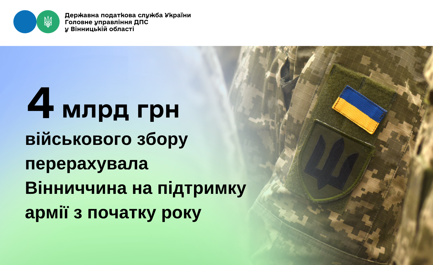 4 млрд грн військового збору перерахувала Вінниччина на підтримку української армії з початку року