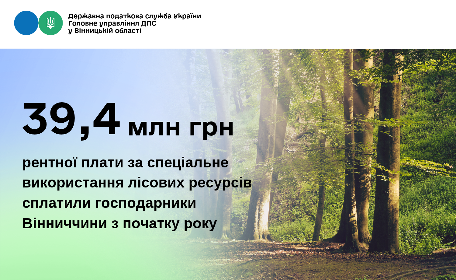 39,4 млн грн рентної плати за спеціальне використання лісових ресурсів сплатили господарники Вінниччини у січні-вересні 2026 року